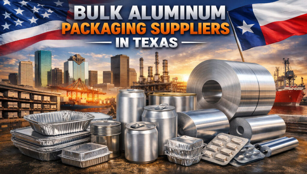 Bulk aluminum packaging suppliers in Texas producing beverage cans, foil trays, aluminum rolls, and industrial packaging materials