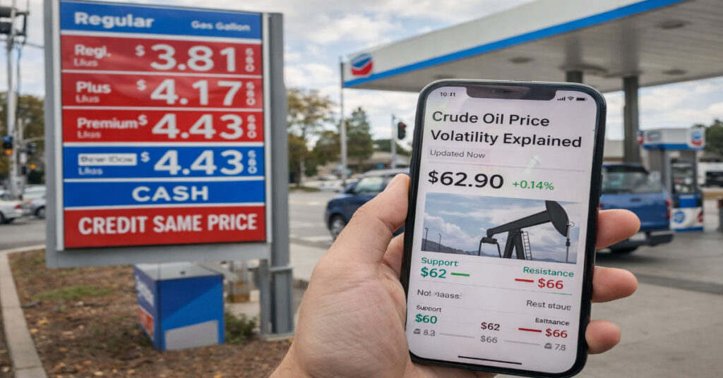 Crude Oil Price Volatility Explained showing WTI support and resistance levels with pivot zone structure