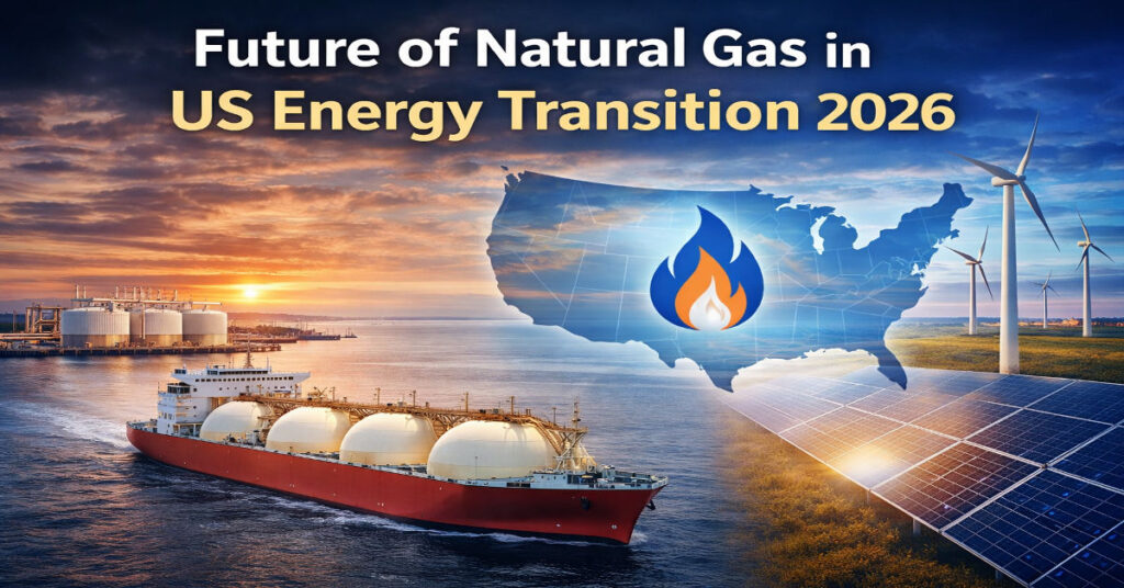 Future of natural gas in the US energy transition showing LNG exports and renewable energy integration in 2026