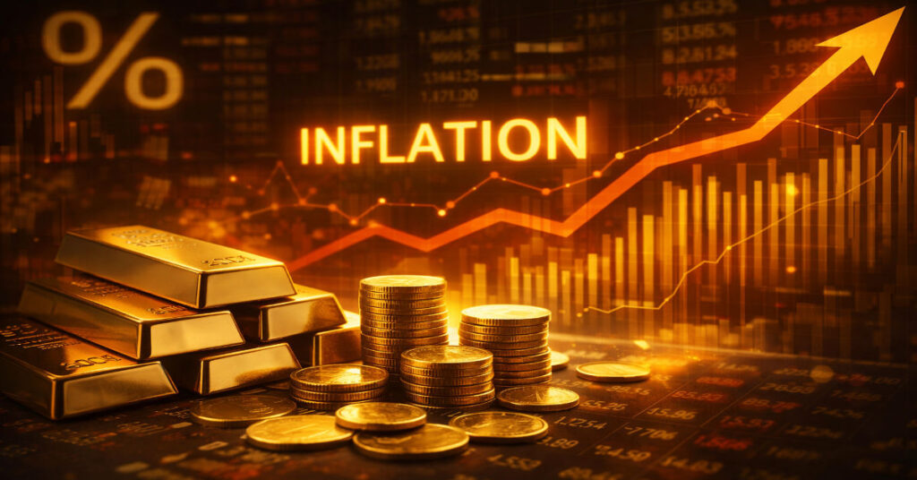 Gold bars representing gold as a hedge against inflation during rising consumer prices and economic uncertainty in the USA