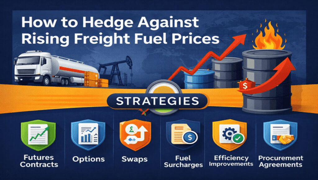 How to hedge against rising freight fuel prices using futures contracts, options, swaps, and fuel surcharge strategies to protect logistics margins