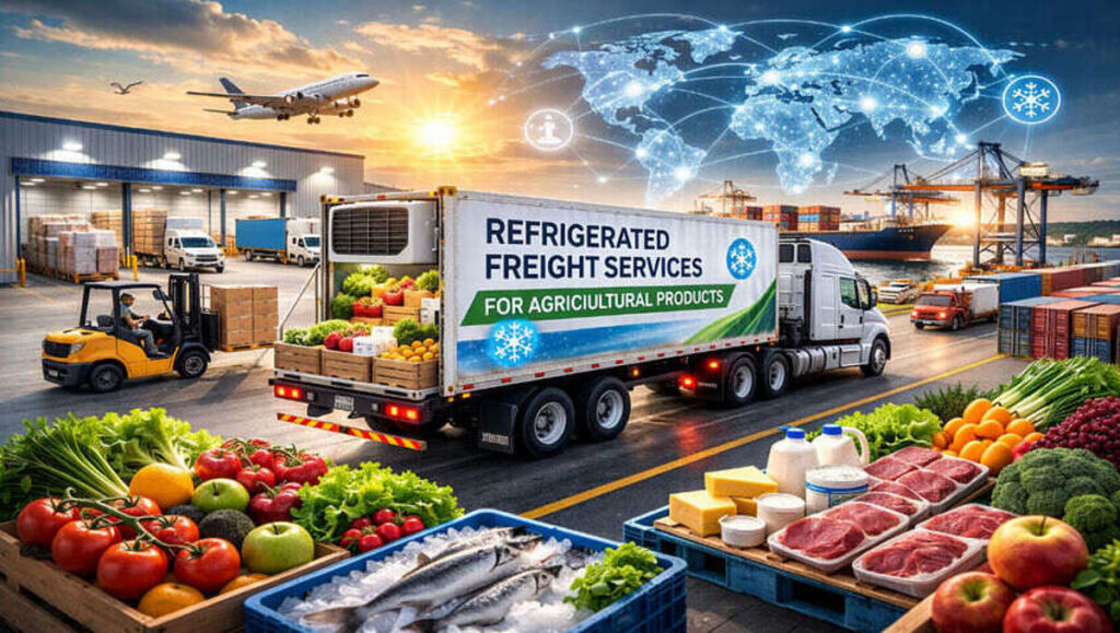 Refrigerated freight services for agricultural products using temperature-controlled reefer trucks and cold storage logistics