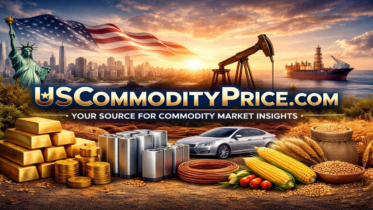 US commodity prices today featuring gold, silver, crude oil, copper, lithium, and agricultural markets in the USA