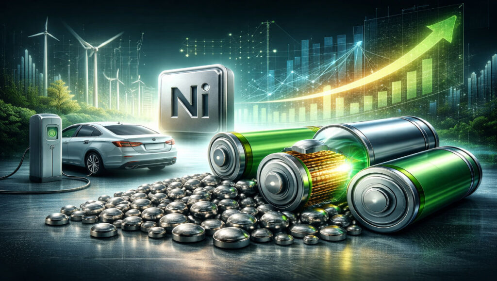 Why nickel is crucial for EV batteries – illustration showing nickel metal and electric vehicle battery technology