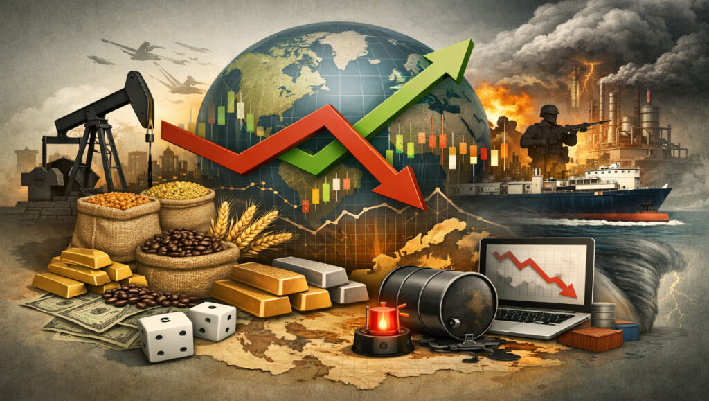What are the risks of trading in commodity markets including volatility leverage geopolitical shocks and futures curve risk