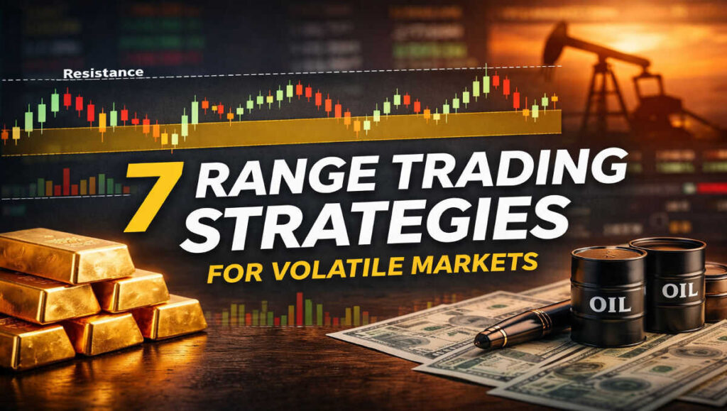 Range trading strategies for volatile markets showing support and resistance zones in commodity trading